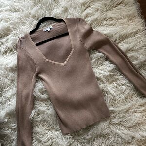 Women's V-Neck Sweater in Tan
